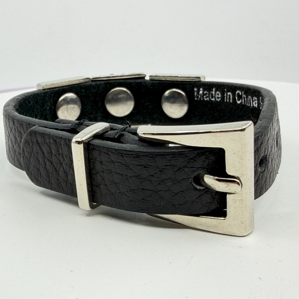 Genuine Leather Crystal Buckle Bracelet Gothic Punk Statement Cuff Accessory - Picture 9 of 12